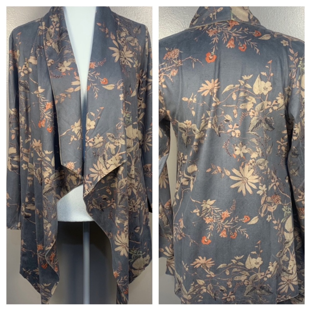 Soft Surroundings Floral Faux Suede Open Front Blazer Jacket